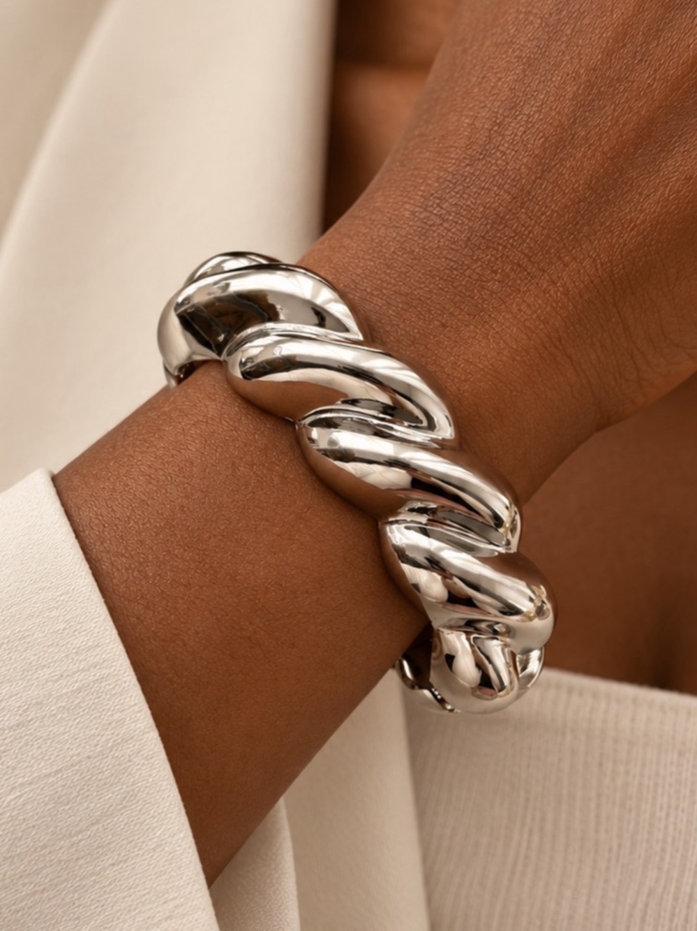 Chunky Sculptural Silver-Tone Cuff Bracelet